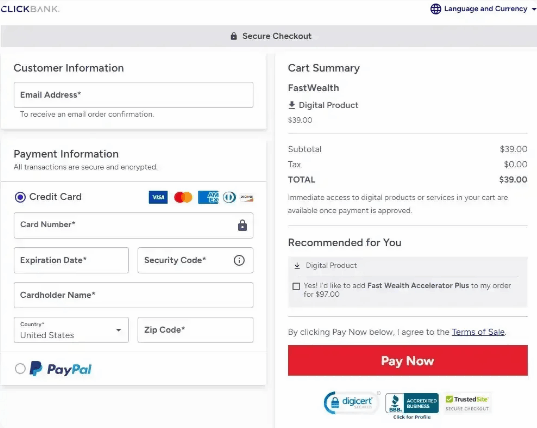 Fast Wealth Checkout Page